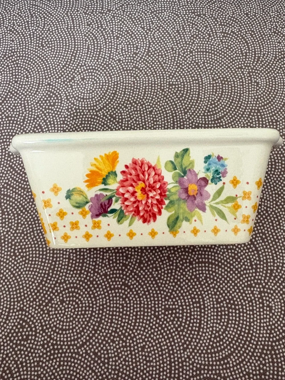 Floral Ceramic Loaf Pan with Colorful Bloom Design